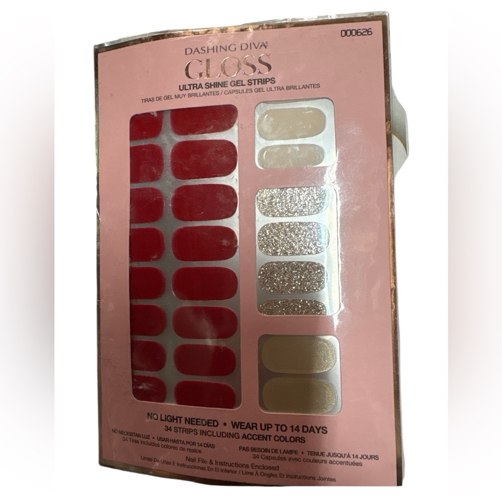 NEW Dashing Diva Gloss Ultra Shine Gel Nail Strips Red Gold Glitter Cream 000626 - Picture 3 of 5